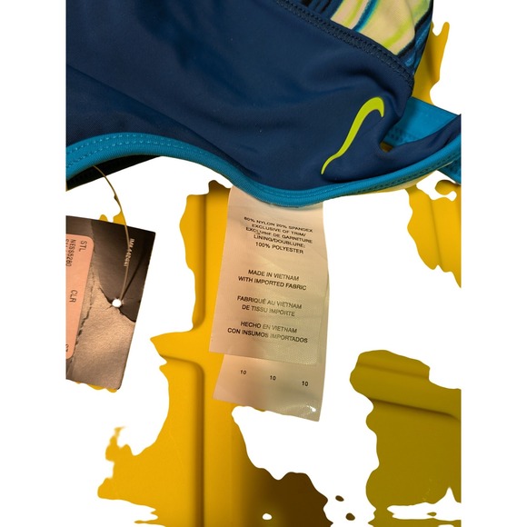 Nike Womens Tankini Swim Top Blue Lime Green Striped Racerback NESS5280 Size 10 - Picture 7 of 11